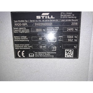 Still RX 20-18PL Stivuitor electric 1.80T 4.76M 2018  24581A