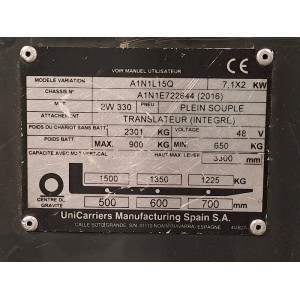 Unicarriers A1N1L15Q Електрически мотокар 1.50T 3.30M 2016  AC21080