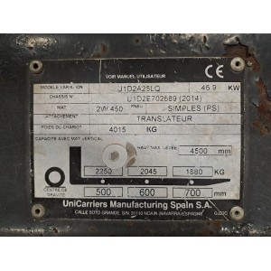Nissan U1D2A25LQ LPG forklift 2.50T 4.75M 2014  4349GE