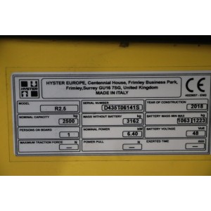 R2.5 HYSTER Reach Truck 2.50T 7.65M 2018  NY88