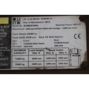 H16xm-12 HYSTER Дизелов мотокар 16.00T 5.00M 2013  NX12