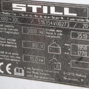 Rx60-30l STILL Stivuitor electric 3.00T 6.04M 2019  OE02