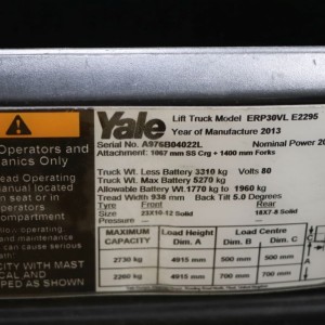 Erp30vl YALE Stivuitor electric 3.00T 4.91M 2013  OG40