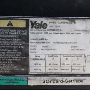 Glp30vx YALE LPG forklift 3.00T 4.61M 2010  OI64