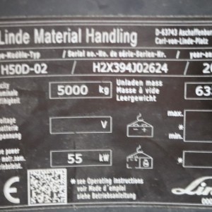 H50d-02 LINDE Diesel forklift 5.00T 3.73M 2018  OH20