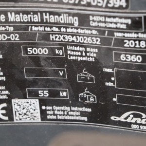 H50d-02 LINDE Дизелов мотокар 5.00T 3.73M 2018  OH19