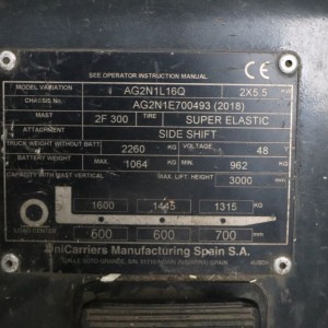 Ag2n1l16q UNICARRIERS Electric forklift 1.60T 3.00M 2018  MY44