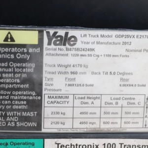 YALE GDP25VX Produs 2.50T 4.95M 2012 WOJ74