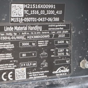 LINDE E50HL-01/600 Stivuitor electric 5.00T 4.37M 2020 TNU45
