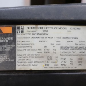 Hyster J2.50XM Stivuitor electric 2.50T 4.95M 1998 JOH61