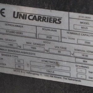 UNICARRIERS MX25 Electric forklift 2.50T 3.30M 2020 IOF86