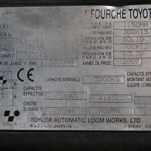 Toyota 42-7FDA50 Stivuitor diesel 5.00T 3.30M 2007 FOB05