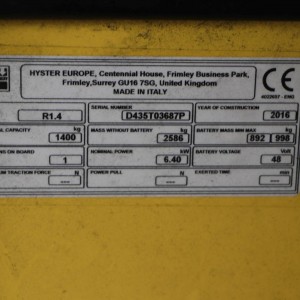Hyster R1.4 Reach Truck 1.40T 7.00M 2016 NOJ91