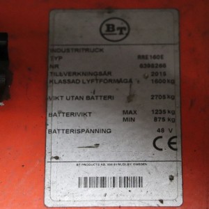 BT RRE160E Reach Truck 1.60T 6.30M 2015 QOK94