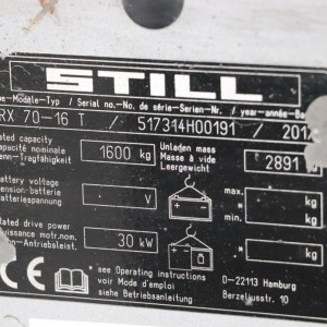 STILL RX70-16T LPG forklift 1.60T 3.93M 2017 DOL55