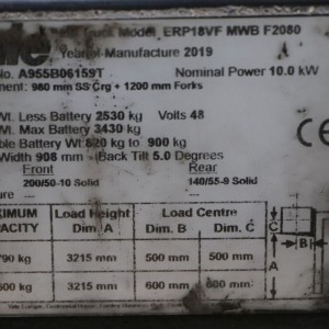 YALE ERP18VF Electric forklift 1.80T 3.21M 2019 HNM85