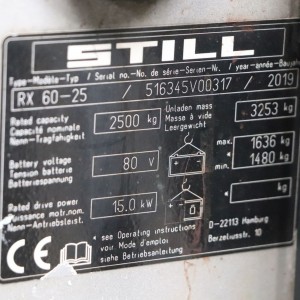 STILL RX60-25 Electric forklift 2.50T 3.67M 2019 KNX88