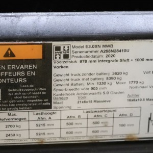 Hyster E3.0XN Stivuitor electric 3.00T 5.21M 2020 SOL18