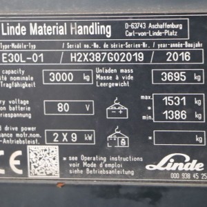 LINDE E30L-01 Electric forklift 3.00T 3.36M 2016 LOC37