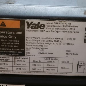 YALE ERP30VL Stivuitor electric 3.00T 3.60M 2019 JOJ61