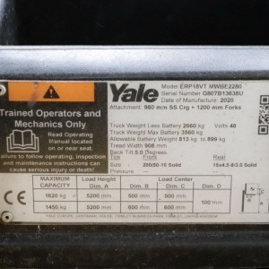 YALE ERP18VT Electric forklift 1.80T 5.20M 2020 FOG31