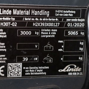 LINDE H30T-02 LPG forklift 3.00T 6.60M 2020 YOB24