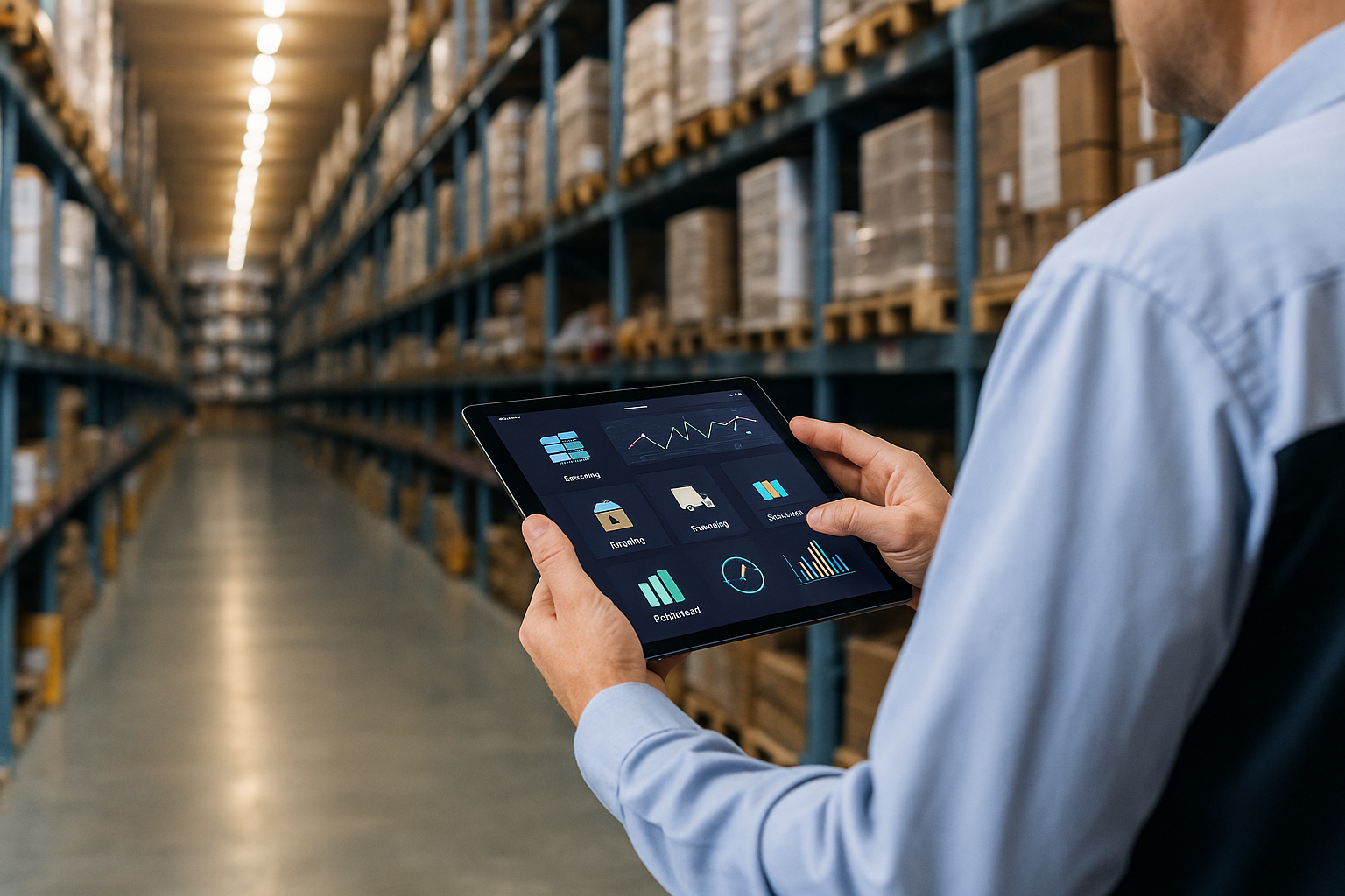 operator in depozit gestionand stocurile pe tableta cu interfata logistica